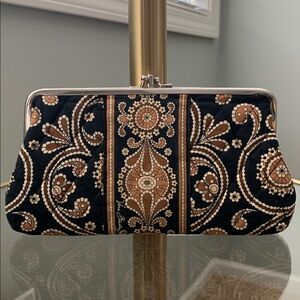 Vera Bradley Cafe Latte Paisley Clutch Wallet with Kiss Lock